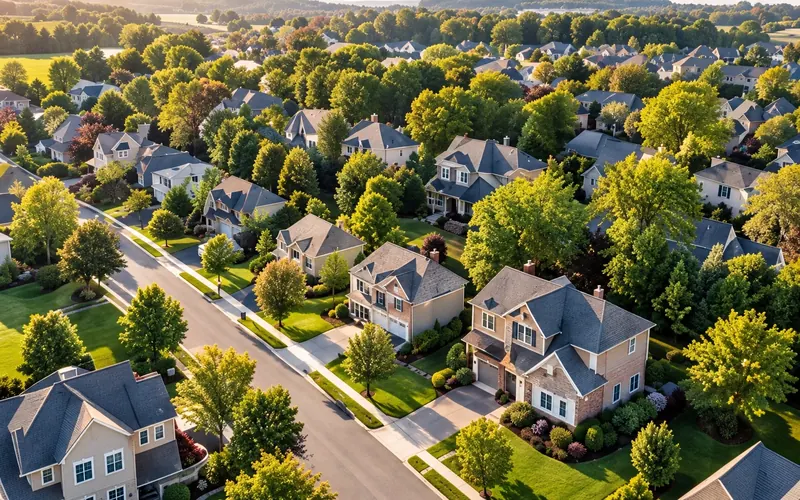 Aerial view of a residential neighborhood
